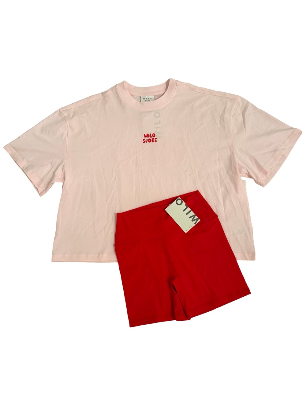 Wilo The Label Sport Oversized Graphic Tee & Biker Short Set Pink Red S NWT - Picture 3 of 8